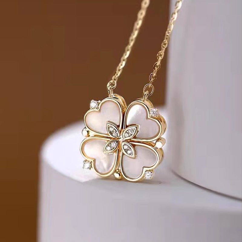 Micro-set Pearl Shell Quatrefoil Zirconia Necklace