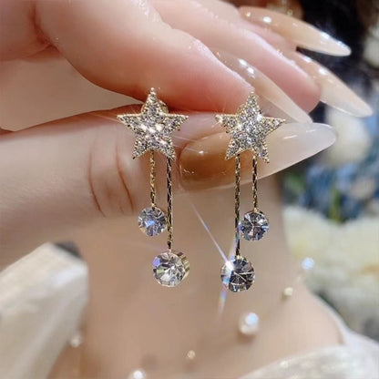 Glistening Zircon Tassel Earrings with S925 Silver Needles