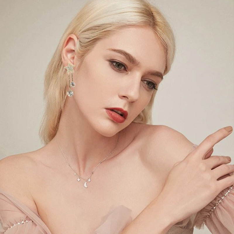 Glistening Zircon Tassel Earrings with S925 Silver Needles
