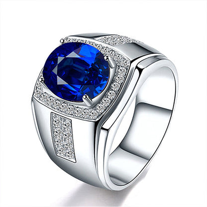 Men's Silver Tone Blue Cubic Zirconia Rhinestones Ring