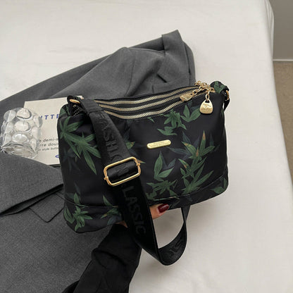 Leaf Print Lightweight Waterproof Nylon Crossbody Bag