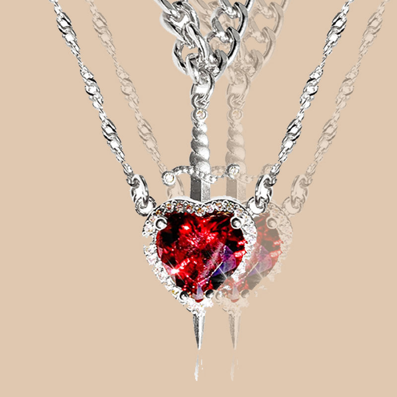 🎁Special Big Sale🔥Vintage Matching Heart and Sword Necklace Set