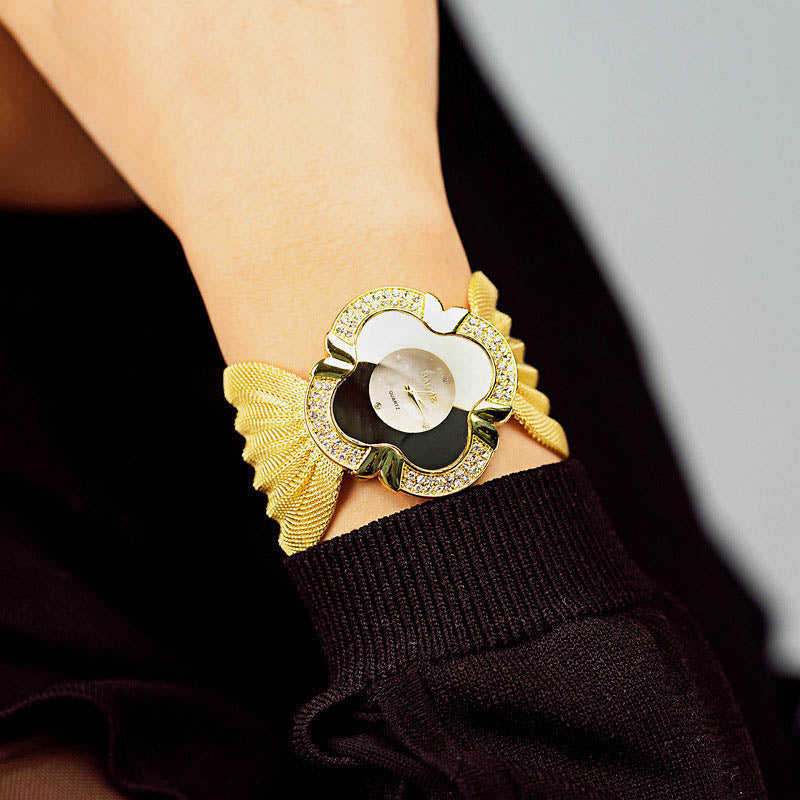 Shiny diamond butterfly mesh watch