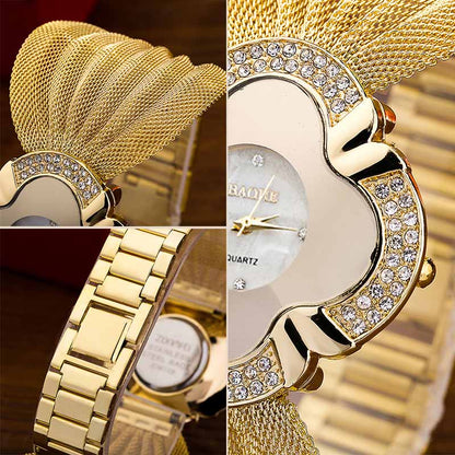 Shiny diamond butterfly mesh watch