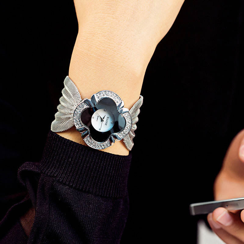 Shiny diamond butterfly mesh watch