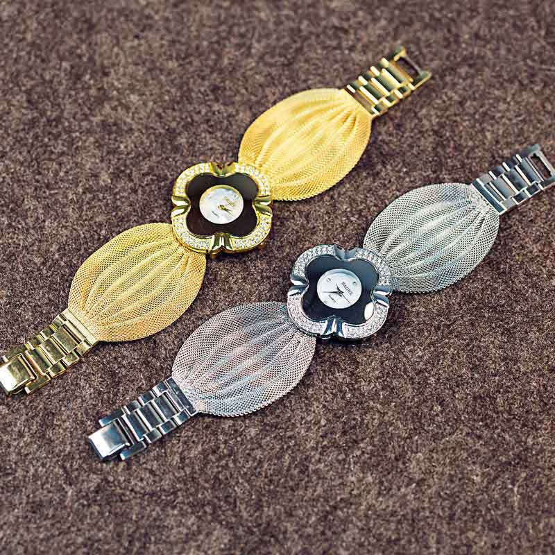 Shiny diamond butterfly mesh watch
