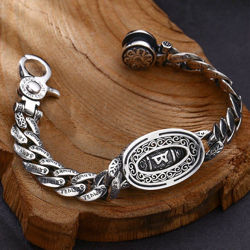 Tibetan Silver Six-character Mantra Luck Bracelet