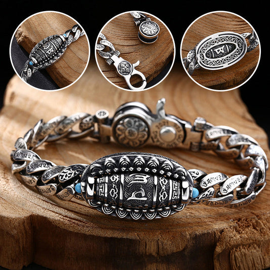 Tibetan Silver Six-character Mantra Luck Bracelet