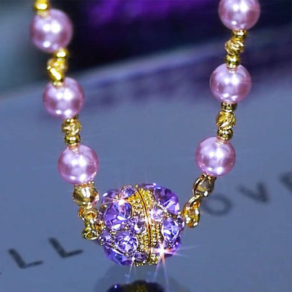 Sparkling Magnetic Rhinestone Balls Elegant Purple Pearl Necklace