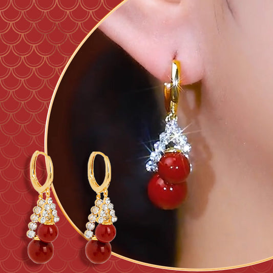 Super Sparkle Zirconia Red Pearl Earrings