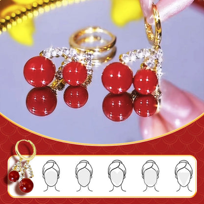 Super Sparkle Zirconia Red Pearl Earrings
