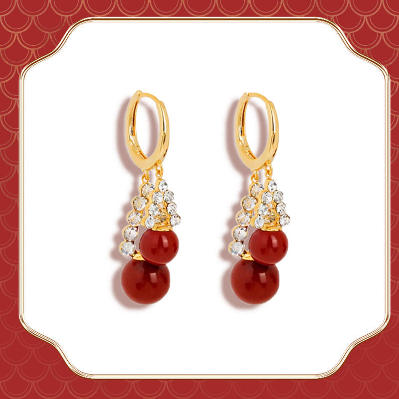 Super Sparkle Zirconia Red Pearl Earrings
