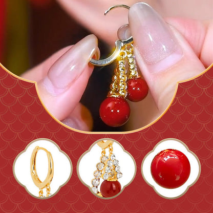 Super Sparkle Zirconia Red Pearl Earrings