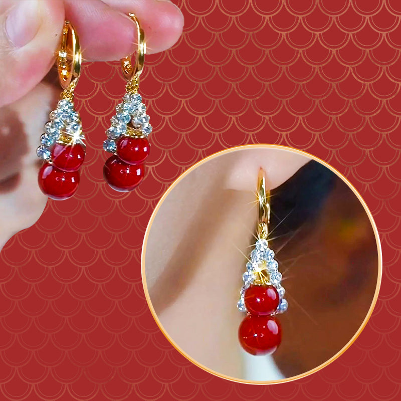 Super Sparkle Zirconia Red Pearl Earrings