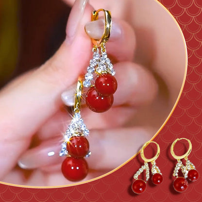 Super Sparkle Zirconia Red Pearl Earrings