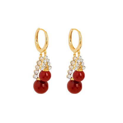 Super Sparkle Zirconia Red Pearl Earrings