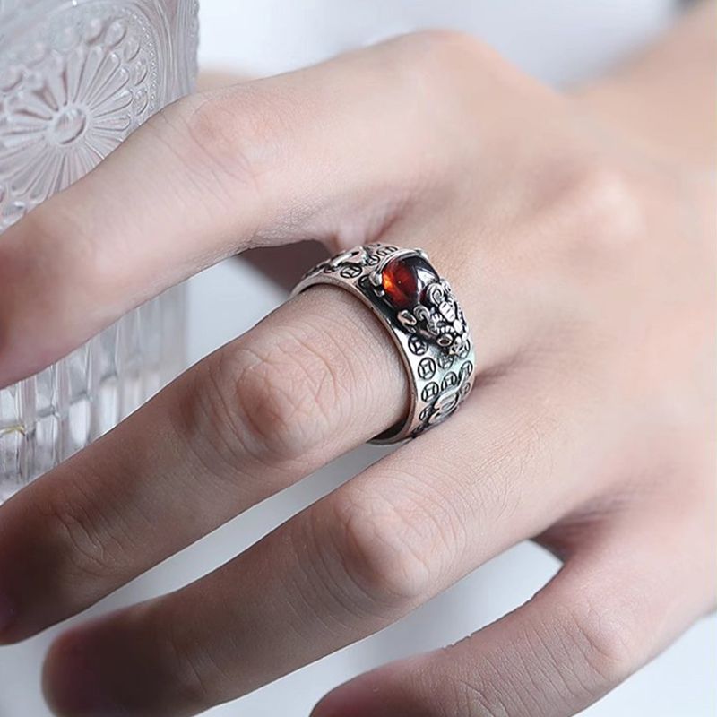 Wealth in Hand! Lucky Pixiu Open Ring with Gem Embellishment