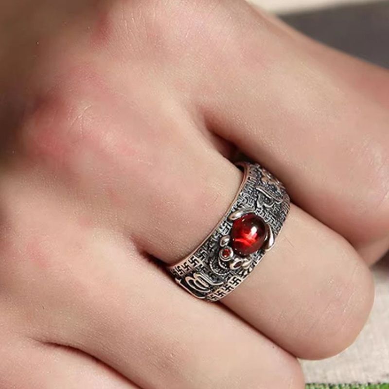 Wealth in Hand! Lucky Pixiu Open Ring with Gem Embellishment