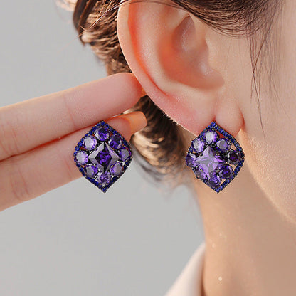 Luxury Purple Crystal Square Stud Earrings