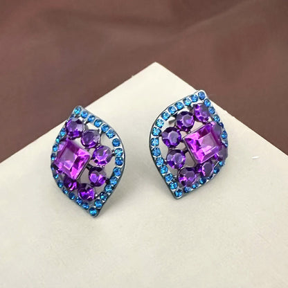 Luxury Purple Crystal Square Stud Earrings
