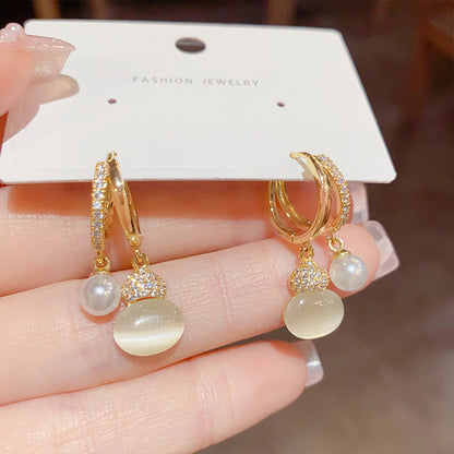 Pearl Cat's Eye Stone Earrings