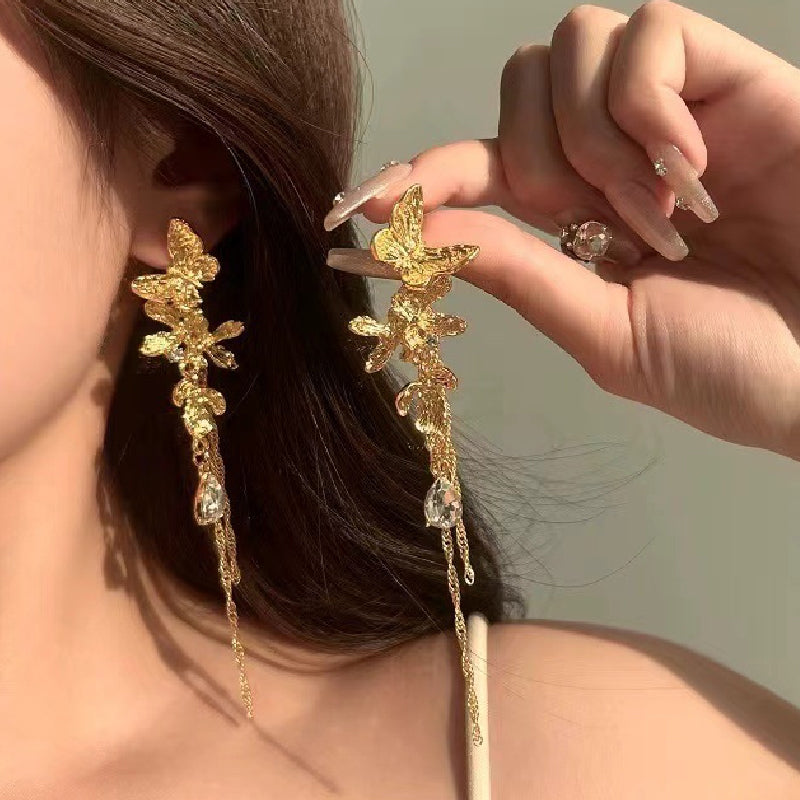 Women's Shiny Butterfly Tassel Earrings