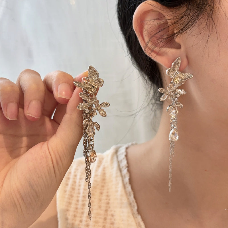 Women's Shiny Butterfly Tassel Earrings