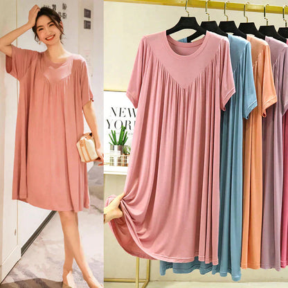 Super-soft, comfortable, short-sleeved, loose-fitting pajama dress