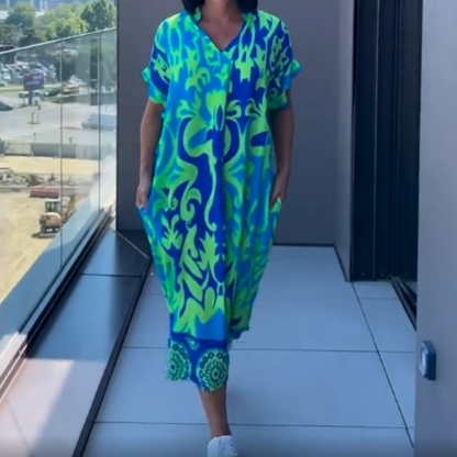 🌸Women's Casual Elegant Printed V-Neck Dress🌸 | Empire Waist Design | Breathable Chiffon