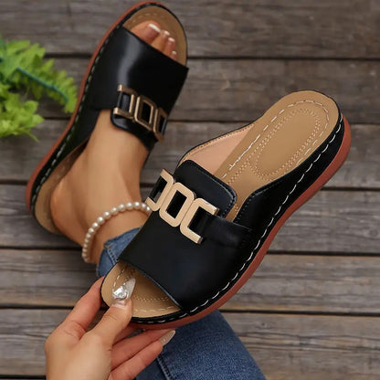 🏖️Artificial Leather Open Toe Slippers