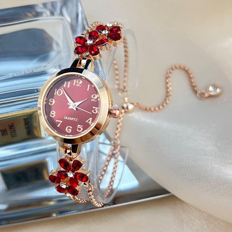 Rhinestone Decorated Minimalist Bracelet Watch