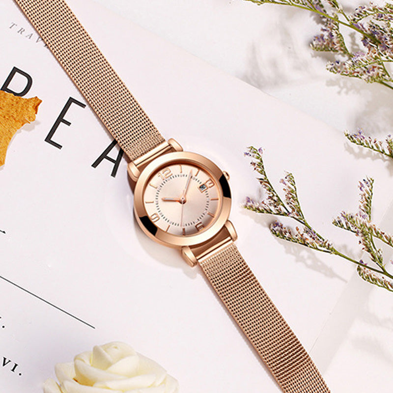 Women's Fashion Mesh Strap Luminous Waterproof Watch