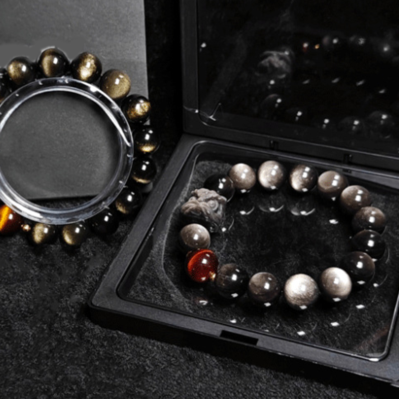 Waking Lion - Gold/Silver Obsidian Carved Beaded Bracelet for Good Fortune