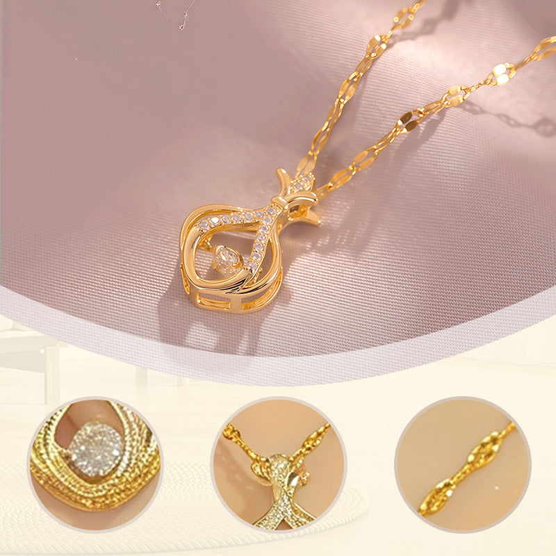 Rhinestone Pendant with Gold-Tone Copper & Titanium Steel Chain