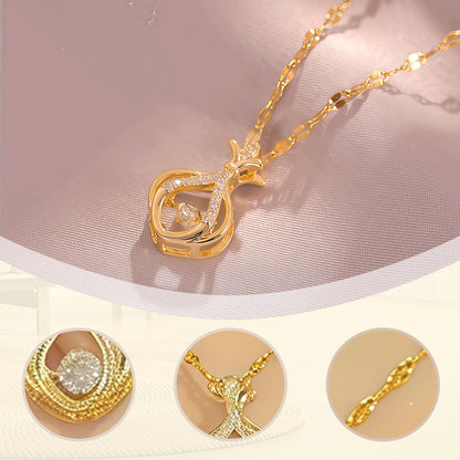 Rhinestone Pendant with Gold-Tone Copper & Titanium Steel Chain