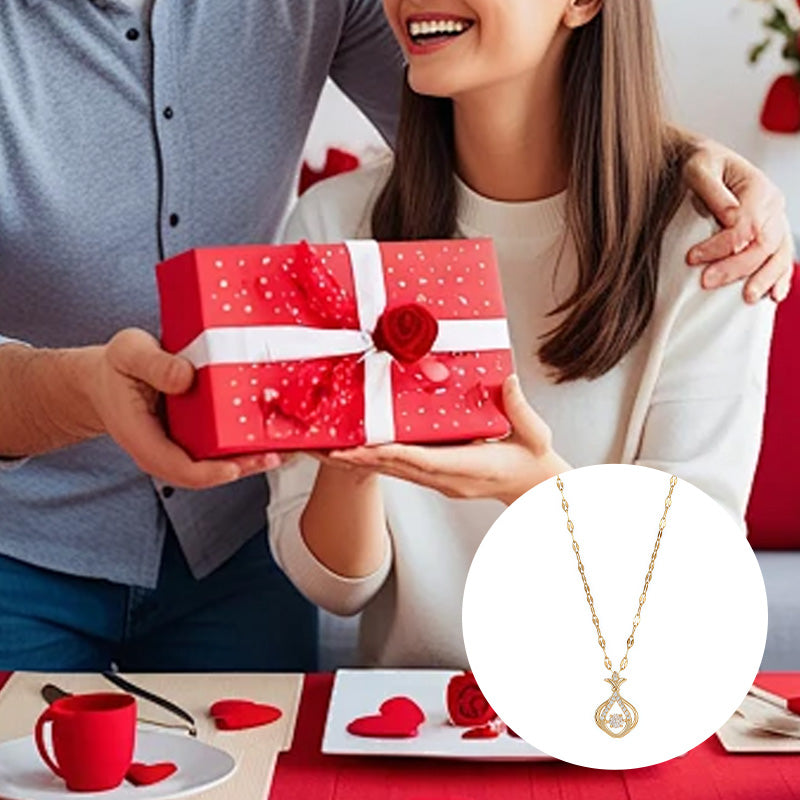 Rhinestone Pendant with Gold-Tone Copper & Titanium Steel Chain