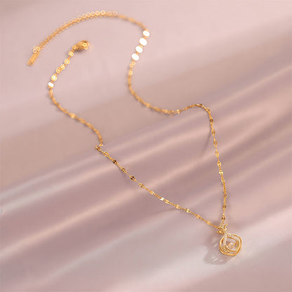 Rhinestone Pendant with Gold-Tone Copper & Titanium Steel Chain