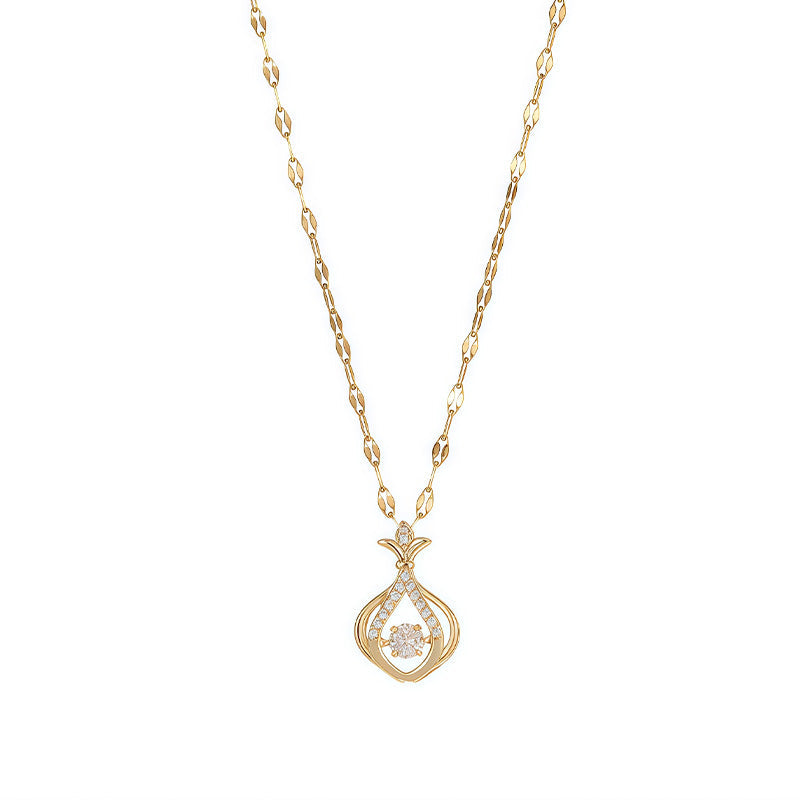 Rhinestone Pendant with Gold-Tone Copper & Titanium Steel Chain