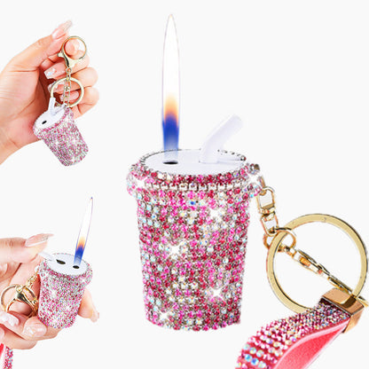 Sparkling Rhinestones Milk Tea Lighter Keychain