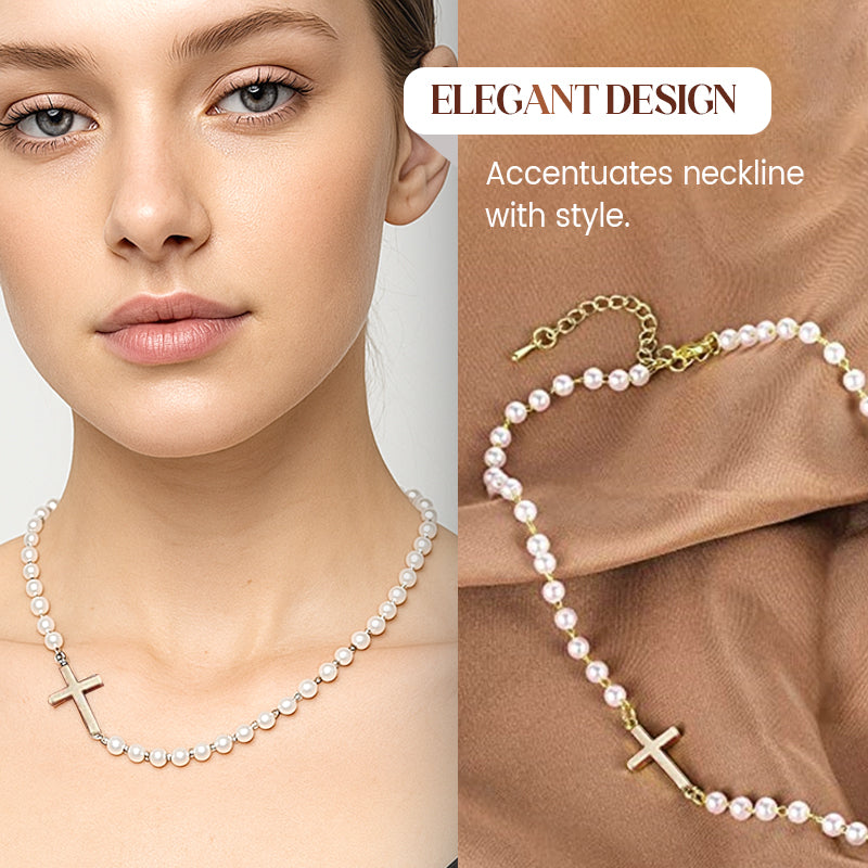 💜Women’s Elegant Cross Synthetic Pearl Necklace