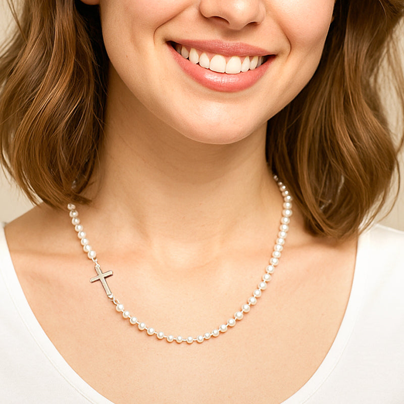 💜Women’s Elegant Cross Synthetic Pearl Necklace