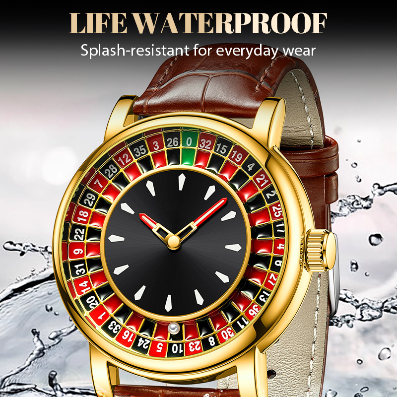 Men's large dial watch with openwork dial
