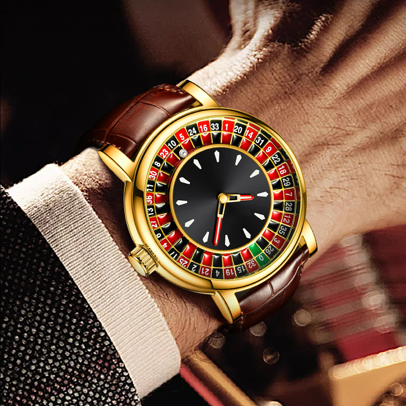 Men's large dial watch with openwork dial