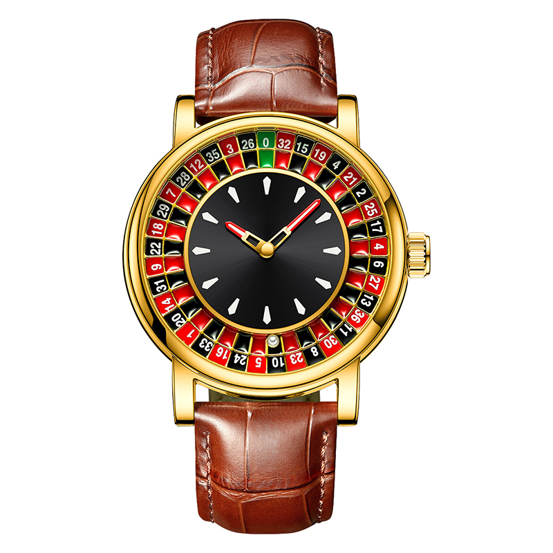 Men's large dial watch with openwork dial