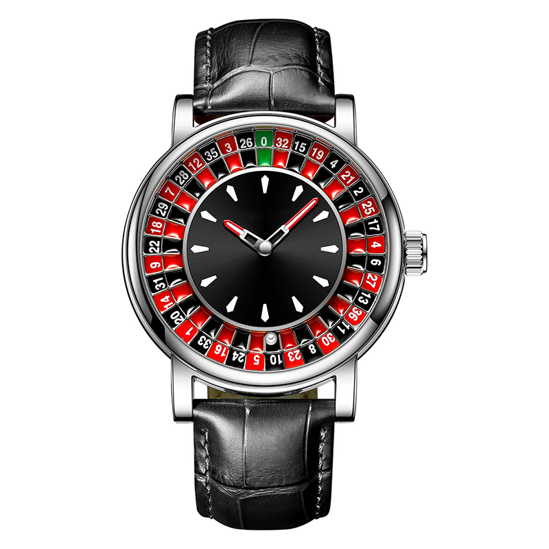 Men's large dial watch with openwork dial