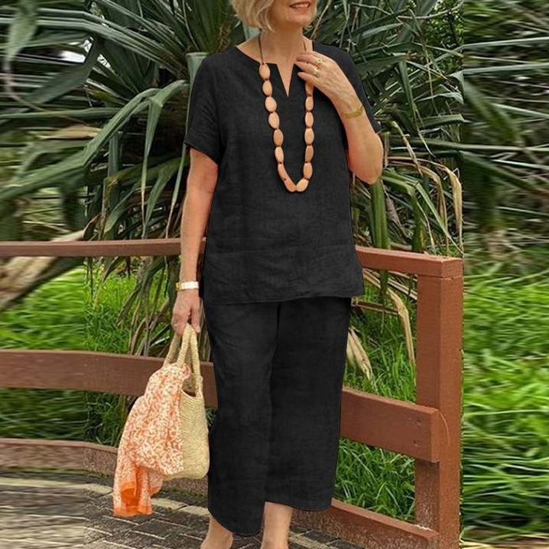 🥳2026 HOT SALE🥳💞50K+ SOLD!💕💫 50% OFF! Women's V-Neck Loose Fit Set – Cotton-linen blend, airy silhouette. Flattering on all body types. Versatile for any occasion. Your new favourite. 🛡️🕊️