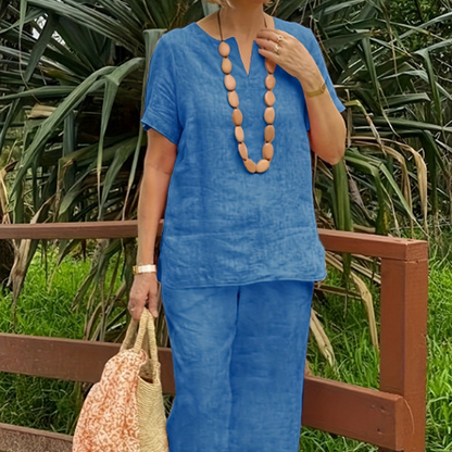 🥳2026 HOT SALE🥳💞50K+ SOLD!💕💫 50% OFF! Women's V-Neck Loose Fit Set – Cotton-linen blend, airy silhouette. Flattering on all body types. Versatile for any occasion. Your new favourite. 🛡️🕊️
