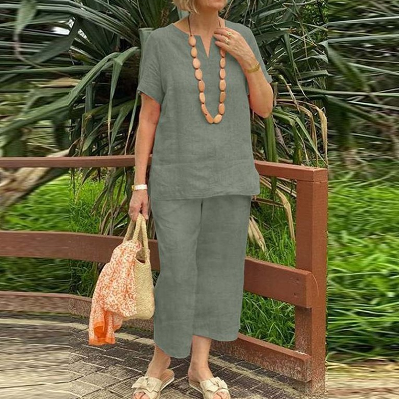 🥳2026 HOT SALE🥳💞50K+ SOLD!💕💫 50% OFF! Women's V-Neck Loose Fit Set – Cotton-linen blend, airy silhouette. Flattering on all body types. Versatile for any occasion. Your new favourite. 🛡️🕊️