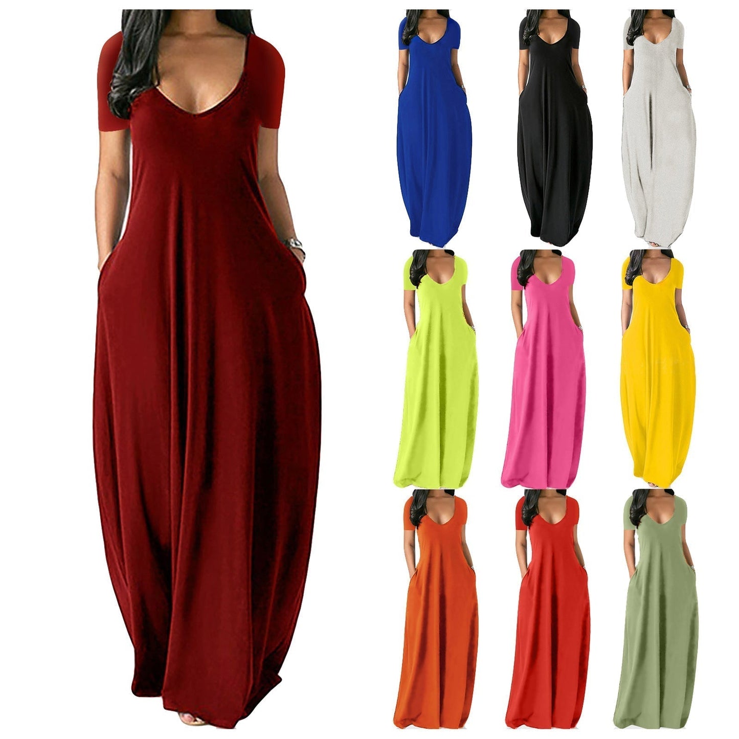 🍃Women's Round Neck Short Sleeve Casual Soft Fabric Long Dress