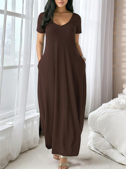 🍃Women's Round Neck Short Sleeve Casual Soft Fabric Long Dress